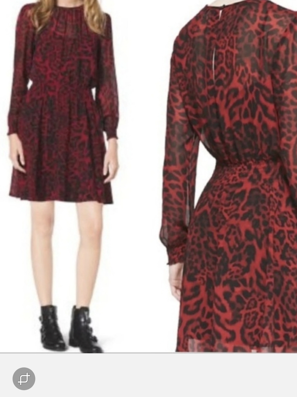 Michael Kors Red and Black Long-Sleeve Leopard Print Dress